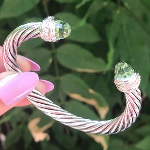 David Yurman 7mm Cable Cuff Prasiolite & Diamonds